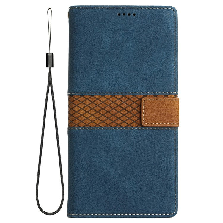 For Samsung Galaxy S25 Leather Case Grid Splicing Stand Wallet Phone Cover - Blue