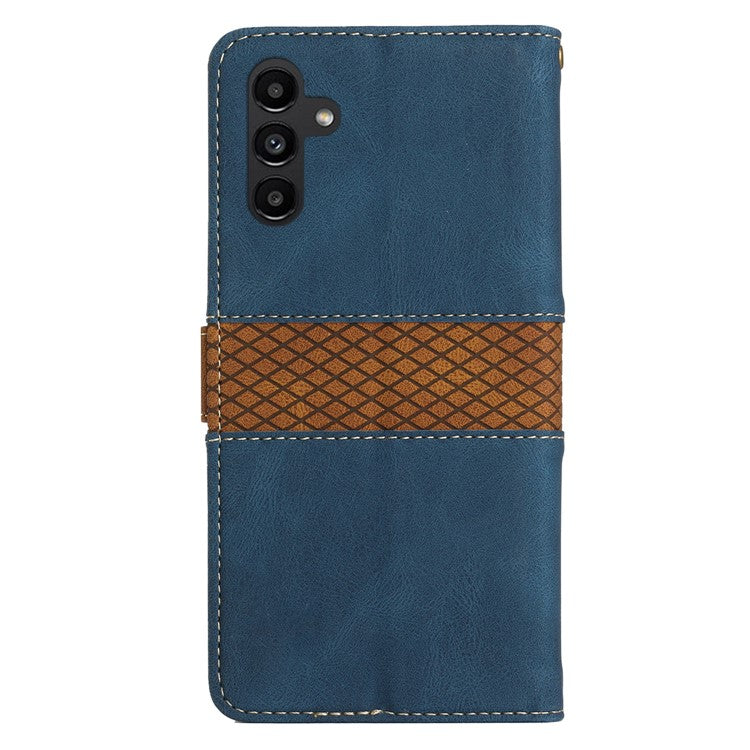 For Samsung Galaxy S25 Leather Case Grid Splicing Stand Wallet Phone Cover - Blue