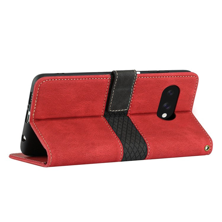 For Google Pixel 9a Leather Case Grid Splicing Stand Wallet Phone Cover - Red