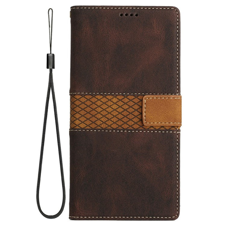 For Google Pixel 9a Leather Case Grid Splicing Stand Wallet Phone Cover - Brown