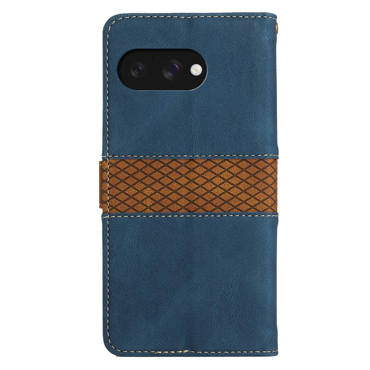 For Google Pixel 9a Leather Case Grid Splicing Stand Wallet Phone Cover - Blue