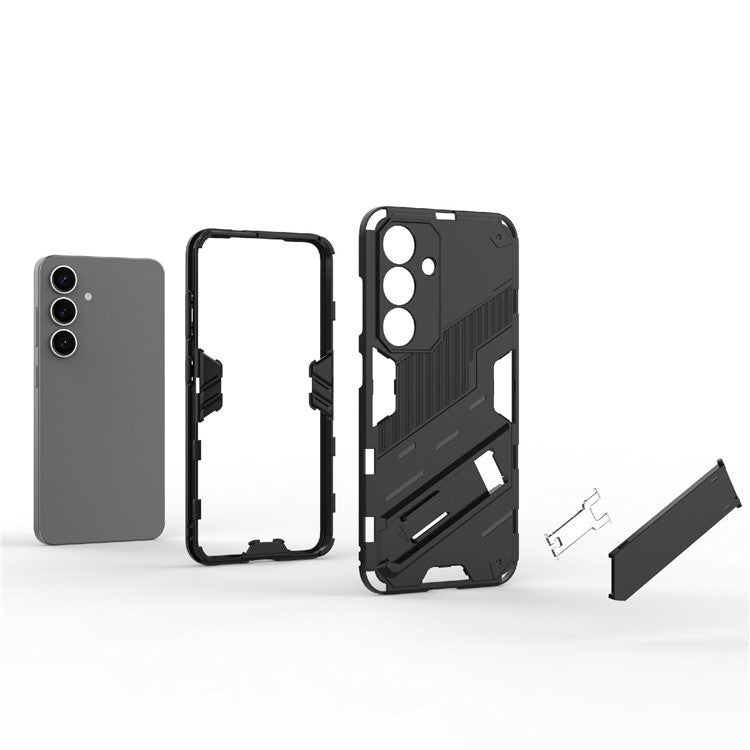 For Samsung Galaxy A36 5G Case PC+TPU Shockproof Phone Cover with Kickstand - Black