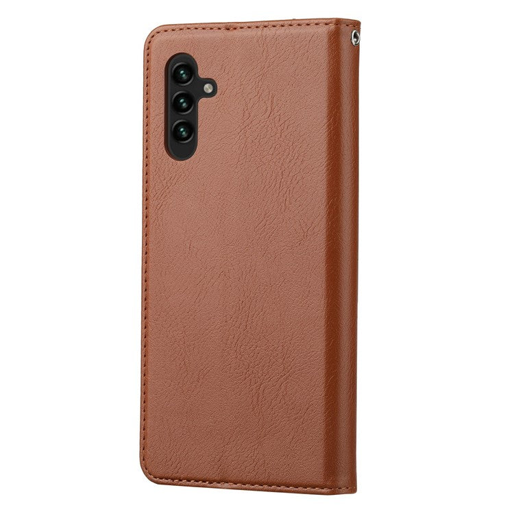 For Samsung Galaxy S25 Cell Phone Case Magnetic Closing PU Leather Stand Cover - Light Brown