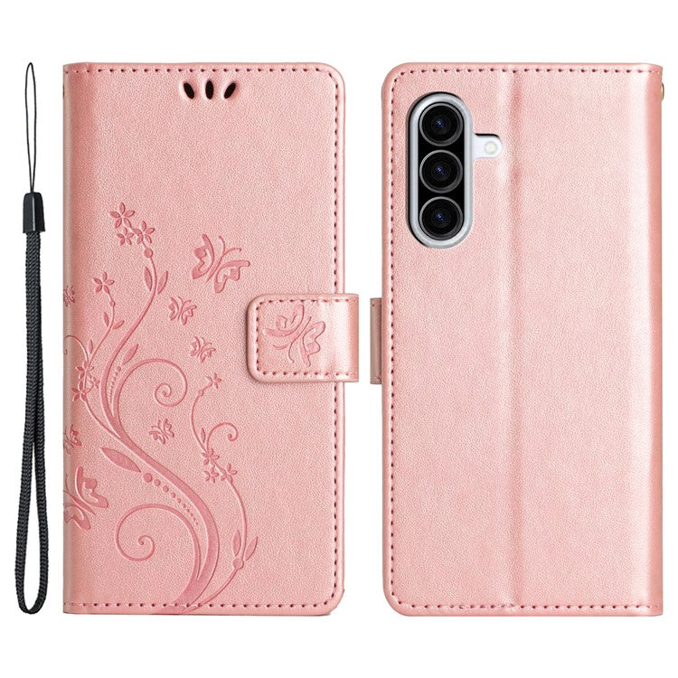 For Samsung Galaxy A26 5G Case PU Leather Phone Wallet Cover with Strap - Rose Gold