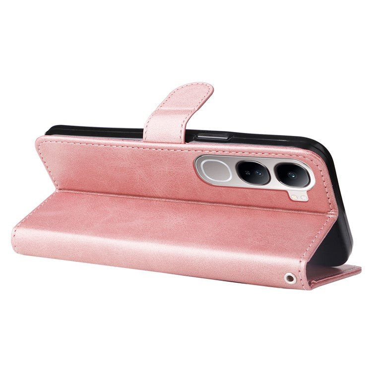 Zipper Wallet Case for vivo Y300 5G / Y200 5G / V40 Lite (Indonesia) 5G / 4G Calf Texture Leather Phone Cover - Pink