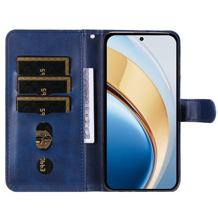 Zipper Wallet Case for vivo Y300 5G / Y200 5G / V40 Lite (Indonesia) 5G / 4G Calf Texture Leather Phone Cover - Blue