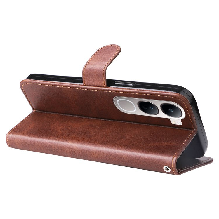 Zipper Wallet Case for vivo Y300 5G / Y200 5G / V40 Lite (Indonesia) 5G / 4G Calf Texture Leather Phone Cover - Brown