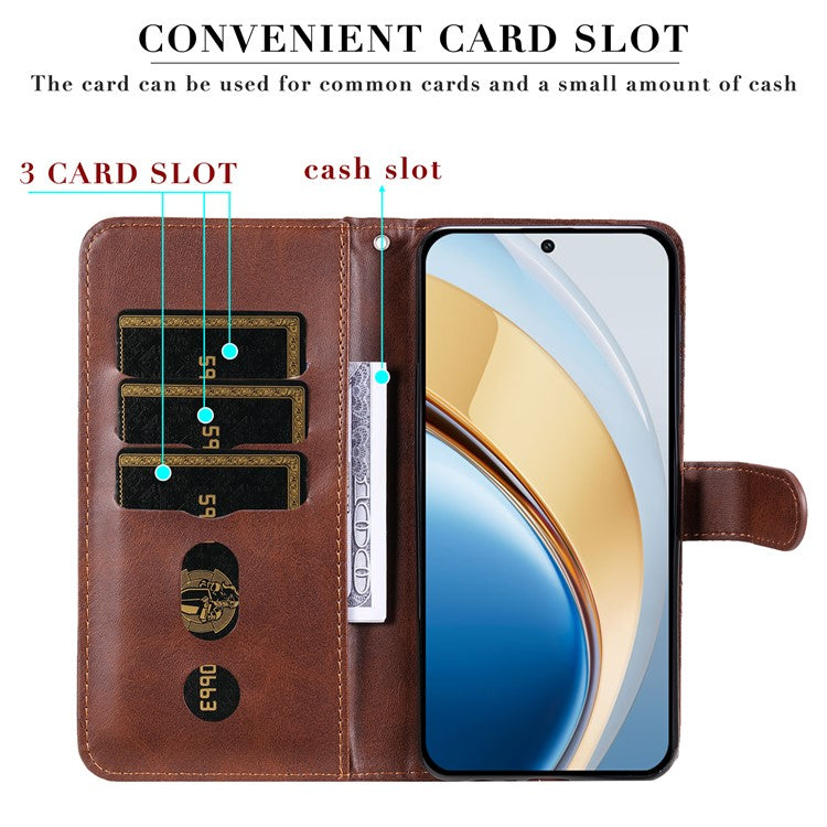 Zipper Wallet Case for vivo Y300 5G / Y200 5G / V40 Lite (Indonesia) 5G / 4G Calf Texture Leather Phone Cover - Brown