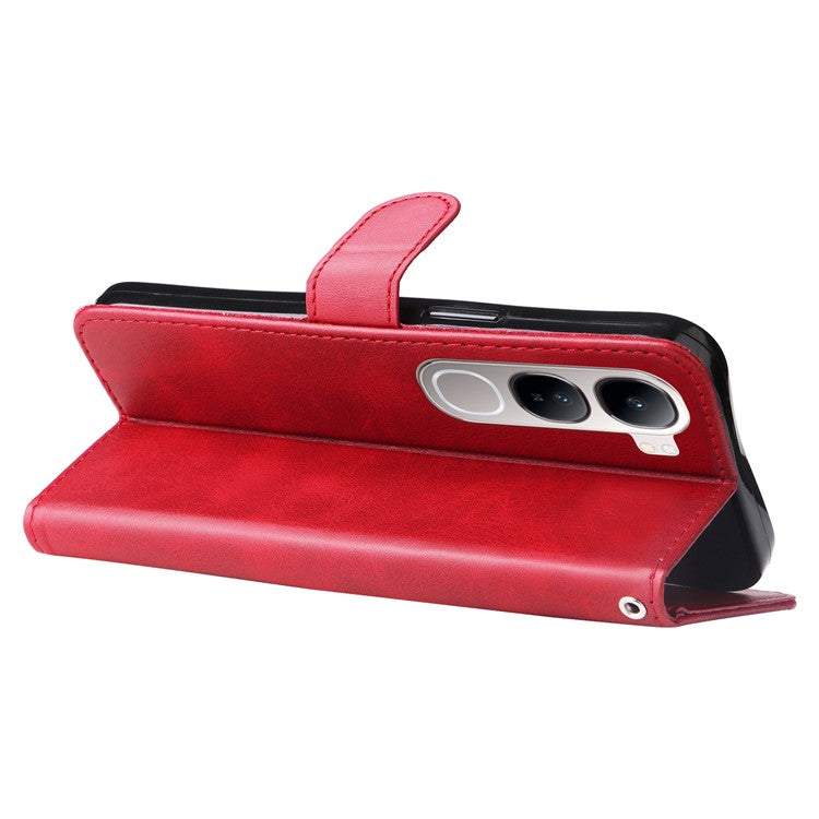 Zipper Wallet Case for vivo Y300 5G / Y200 5G / V40 Lite (Indonesia) 5G / 4G Calf Texture Leather Phone Cover - Red