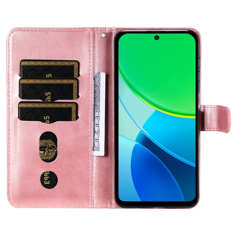 For vivo Y19s 4G Case Zipper Wallet Calf Texture PU Leather Phone Cover - Pink