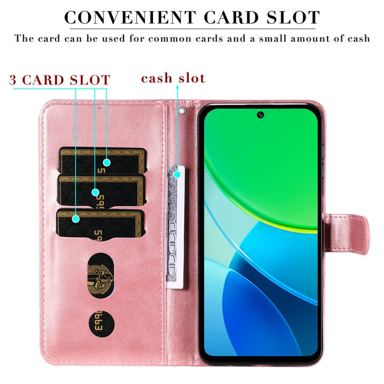 For vivo Y19s 4G Case Zipper Wallet Calf Texture PU Leather Phone Cover - Pink