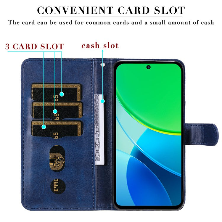 For vivo Y19s 4G Case Zipper Wallet Calf Texture PU Leather Phone Cover - Blue