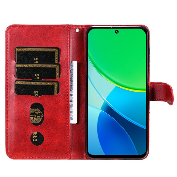 For vivo Y19s 4G Case Zipper Wallet Calf Texture PU Leather Phone Cover - Red