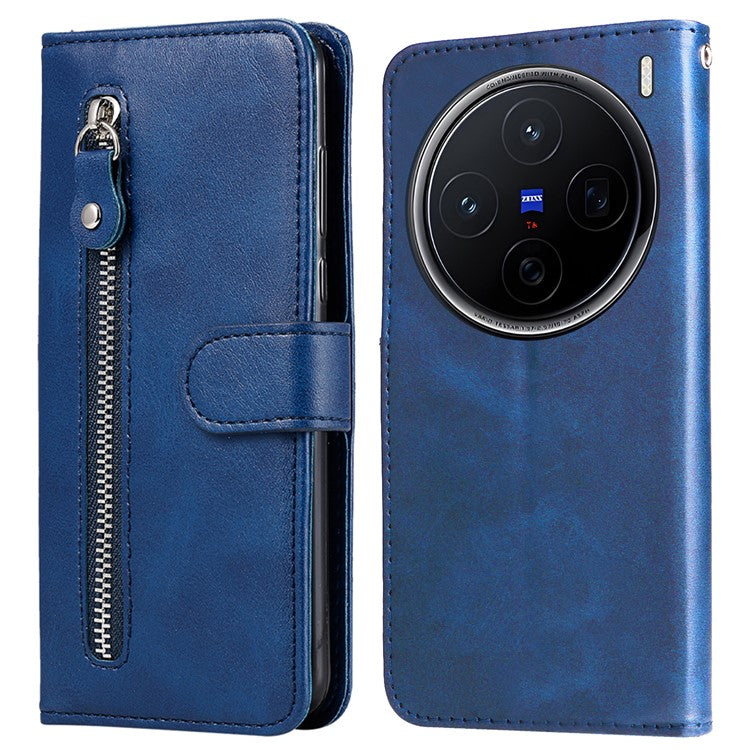 For vivo X200 5G Case Zipper Wallet Calf Texture PU Leather Phone Cover - Blue