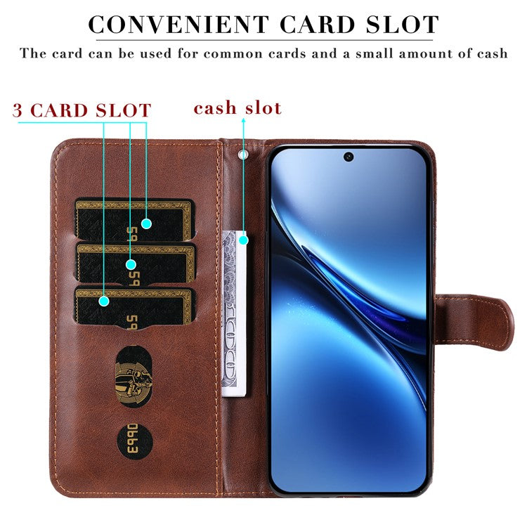 For vivo X200 5G Case Zipper Wallet Calf Texture PU Leather Phone Cover - Brown