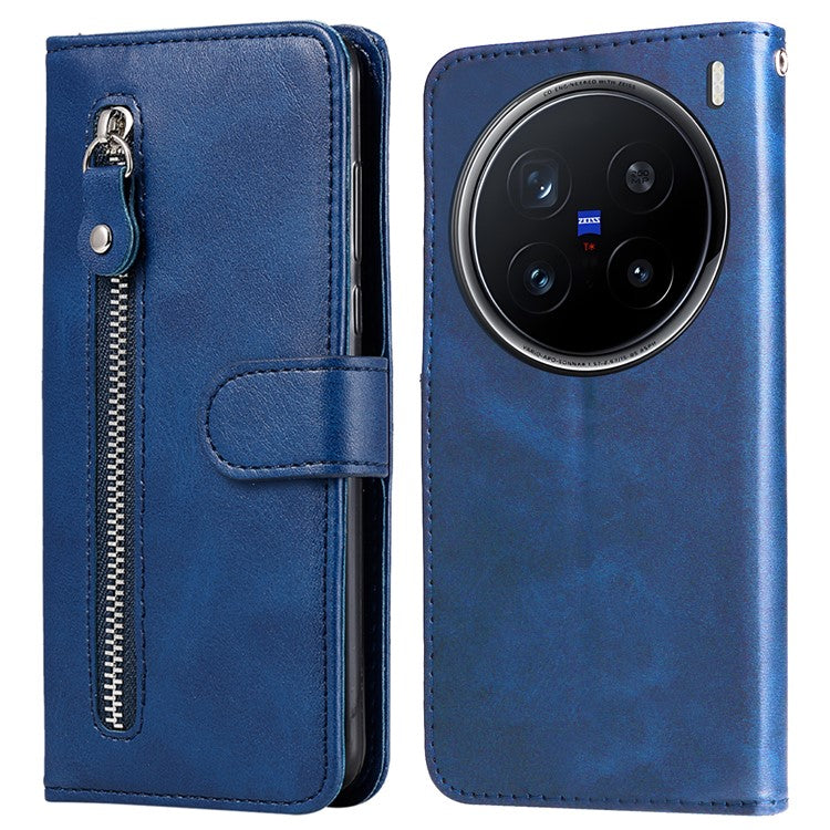 For vivo X200 Pro 5G Case Zipper Wallet Calf Texture PU Leather Phone Cover - Blue