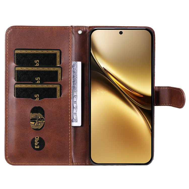 For vivo X200 Pro 5G Case Zipper Wallet Calf Texture PU Leather Phone Cover - Brown