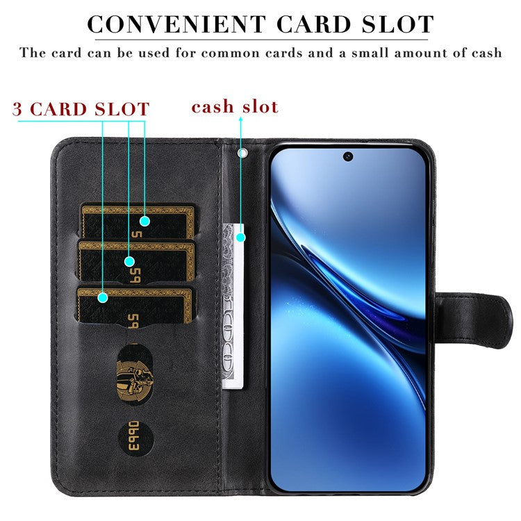 For vivo X200 Pro 5G Case Zipper Wallet Calf Texture PU Leather Phone Cover - Black