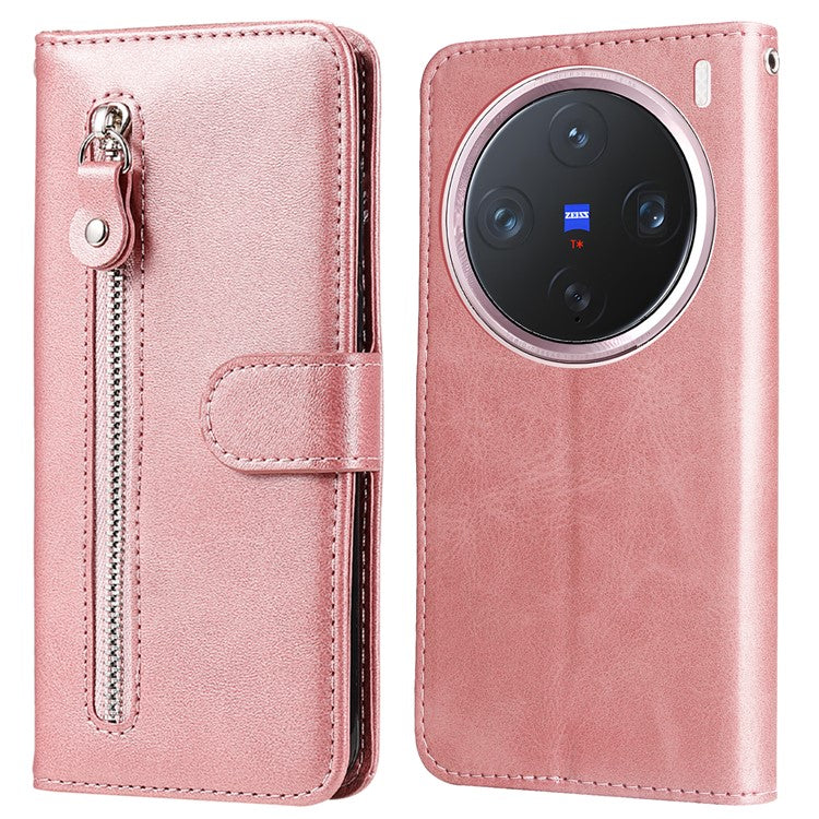 For vivo X200 Pro mini 5G Case Zipper Wallet Calf Texture PU Leather Phone Cover - Pink