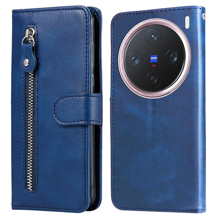 For vivo X200 Pro mini 5G Case Zipper Wallet Calf Texture PU Leather Phone Cover - Blue