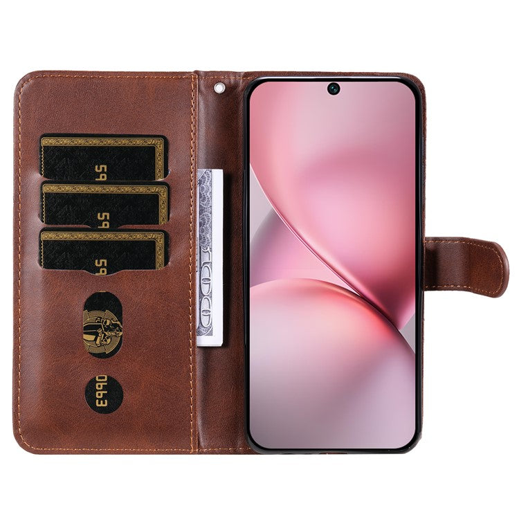 For vivo X200 Pro mini 5G Case Zipper Wallet Calf Texture PU Leather Phone Cover - Brown