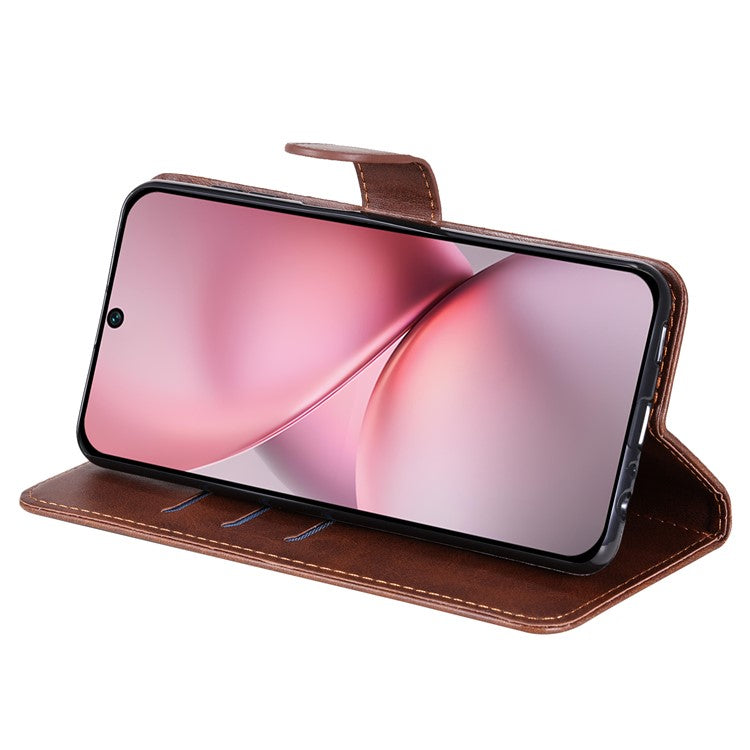 For vivo X200 Pro mini 5G Case Zipper Wallet Calf Texture PU Leather Phone Cover - Brown