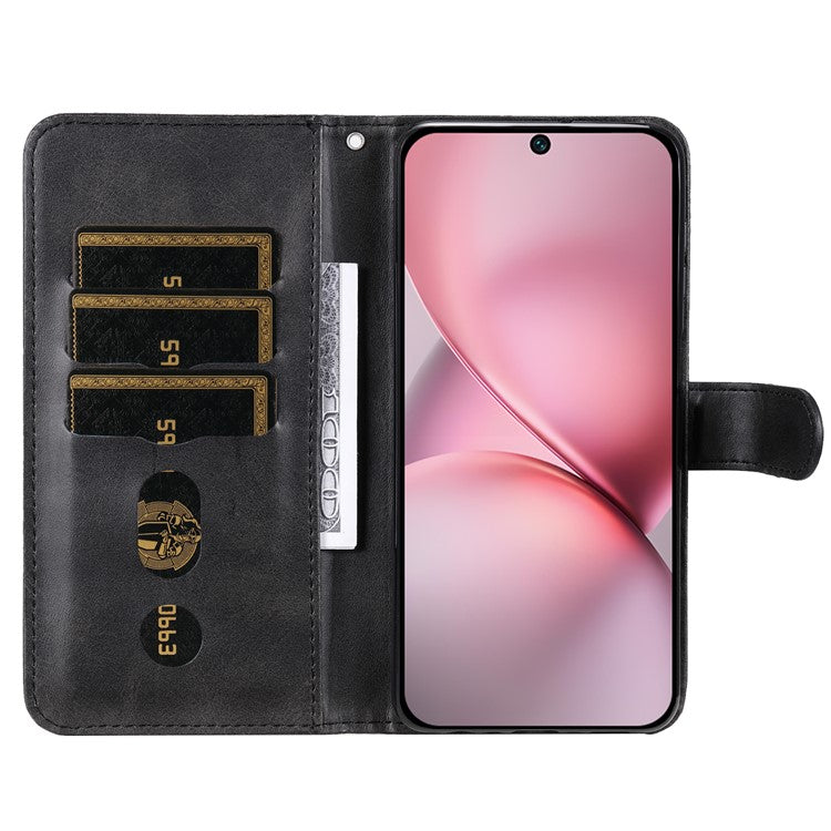 For vivo X200 Pro mini 5G Case Zipper Wallet Calf Texture PU Leather Phone Cover - Black