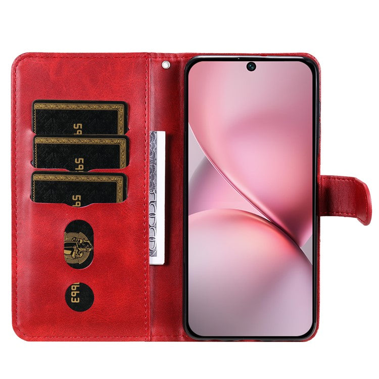 For vivo X200 Pro mini 5G Case Zipper Wallet Calf Texture PU Leather Phone Cover - Red