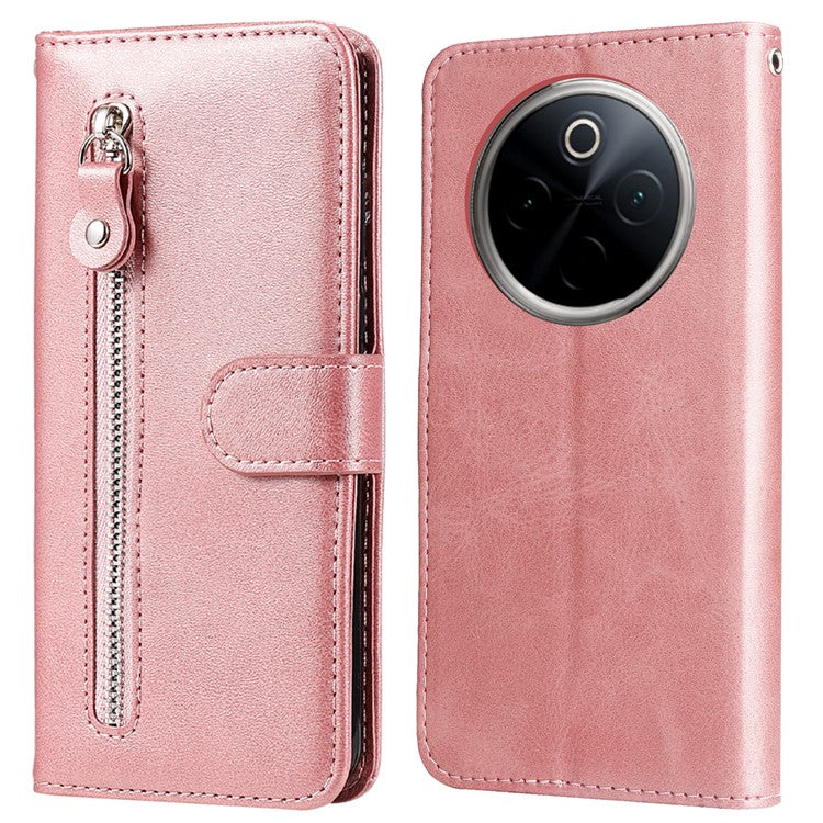 For vivo Y300 Pro 5G Case Zipper Wallet Calf Texture PU Leather Phone Cover - Pink