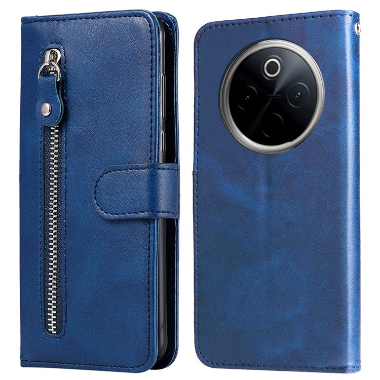 For vivo Y300 Pro 5G Case Zipper Wallet Calf Texture PU Leather Phone Cover - Blue