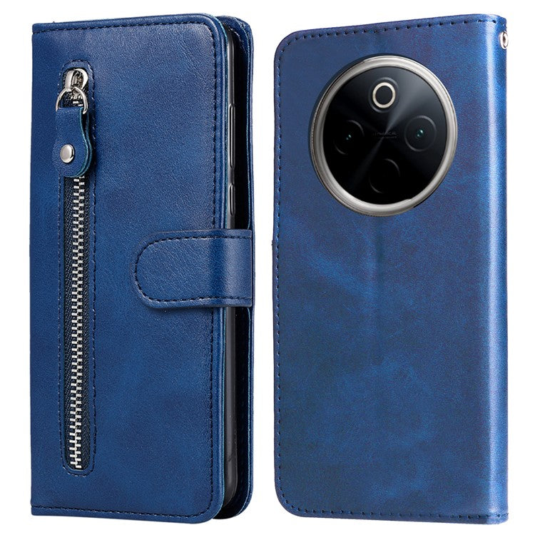 For OnePlus 13 Case Zipper Wallet Calf Texture PU Leather Phone Cover - Blue