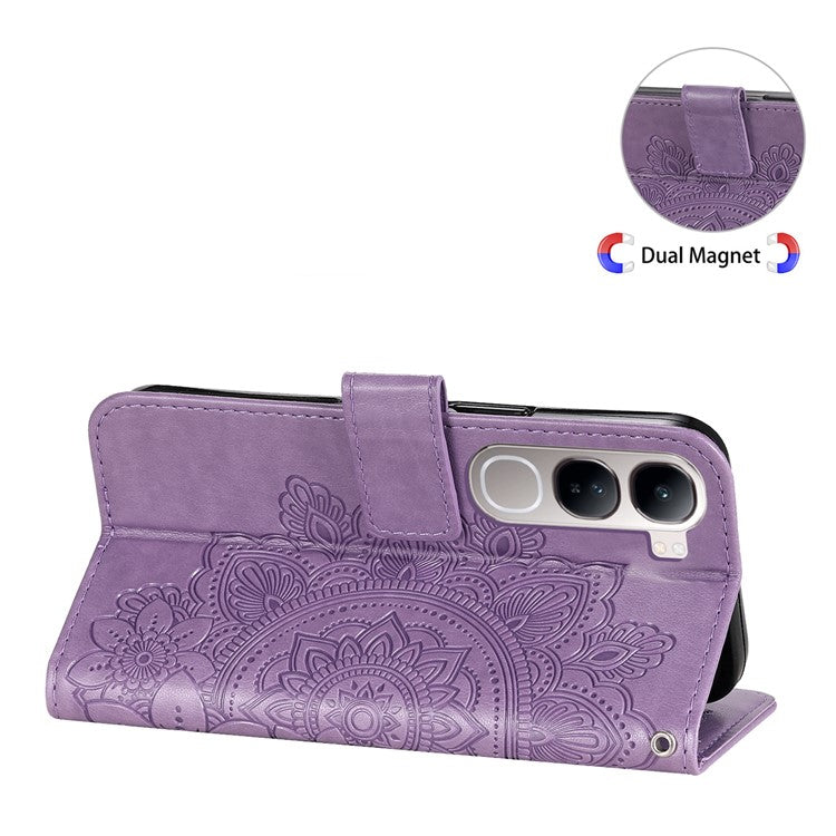 Leather Case for vivo Y300 5G / Y200 5G / V40 Lite (Indonesia) 5G / 4G Flower Phone Cover - Purple