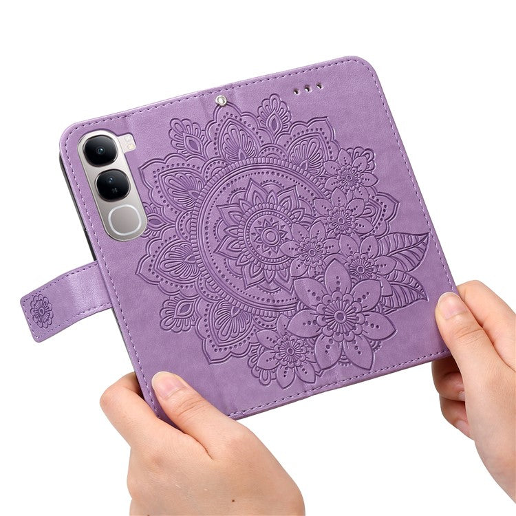 Leather Case for vivo Y300 5G / Y200 5G / V40 Lite (Indonesia) 5G / 4G Flower Phone Cover - Purple