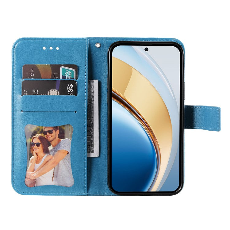 Leather Case for vivo Y300 5G / Y200 5G / V40 Lite (Indonesia) 5G / 4G Flower Phone Cover - Blue