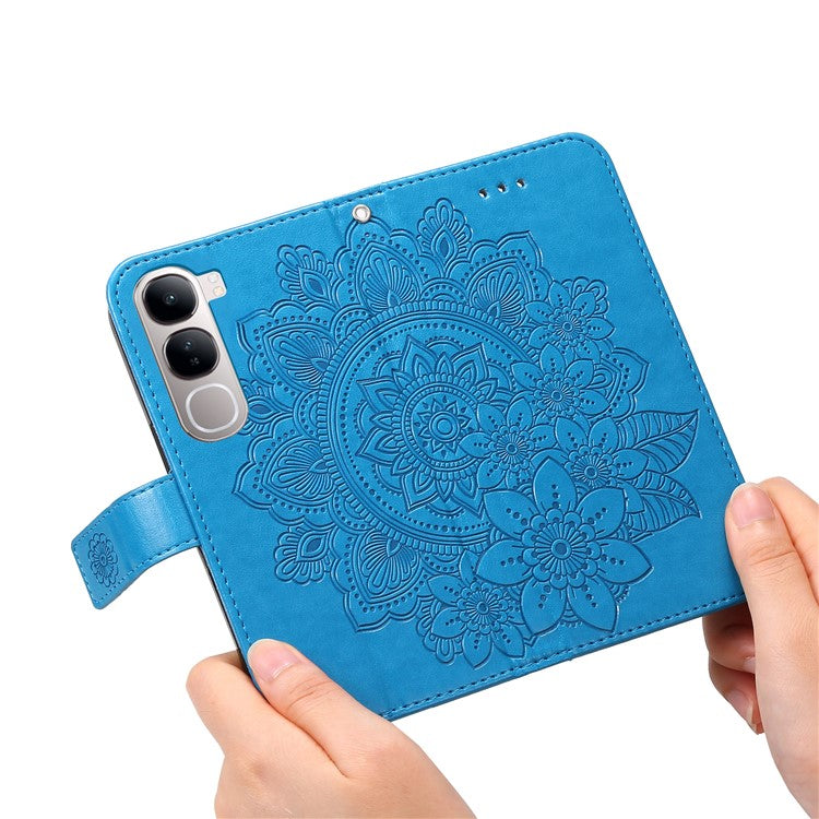 Leather Case for vivo Y300 5G / Y200 5G / V40 Lite (Indonesia) 5G / 4G Flower Phone Cover - Blue