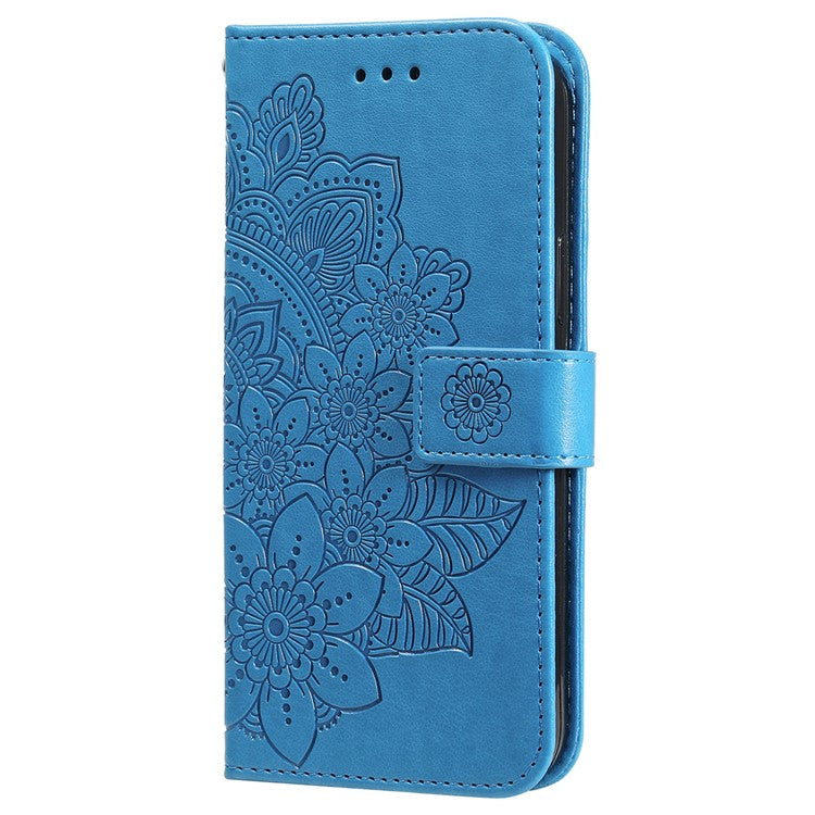 Leather Case for vivo Y300 5G / Y200 5G / V40 Lite (Indonesia) 5G / 4G Flower Phone Cover - Blue