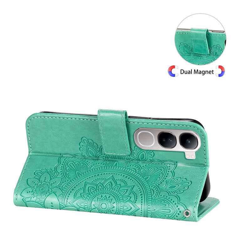 Leather Case for vivo Y300 5G / Y200 5G / V40 Lite (Indonesia) 5G / 4G Flower Phone Cover - Green