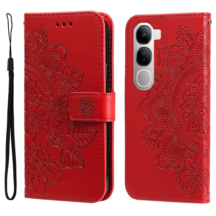 Leather Case for vivo Y300 5G / Y200 5G / V40 Lite (Indonesia) 5G / 4G Flower Phone Cover - Red