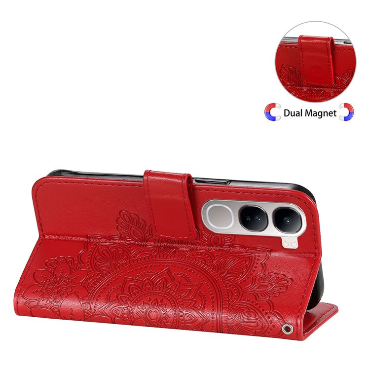 Leather Case for vivo Y300 5G / Y200 5G / V40 Lite (Indonesia) 5G / 4G Flower Phone Cover - Red