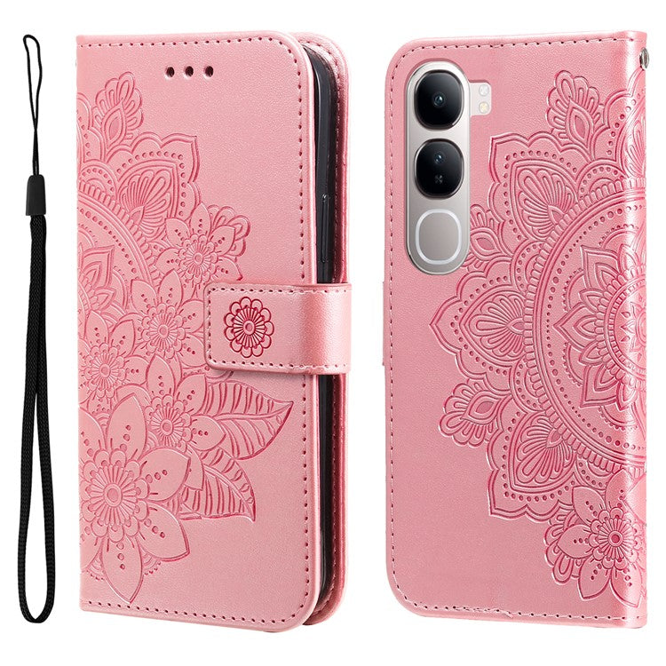 Leather Case for vivo Y300 5G / Y200 5G / V40 Lite (Indonesia) 5G / 4G Flower Phone Cover - Pink