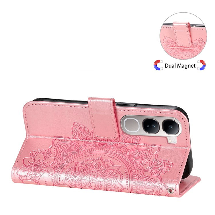 Leather Case for vivo Y300 5G / Y200 5G / V40 Lite (Indonesia) 5G / 4G Flower Phone Cover - Pink