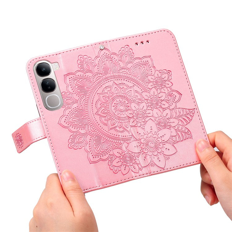 Leather Case for vivo Y300 5G / Y200 5G / V40 Lite (Indonesia) 5G / 4G Flower Phone Cover - Pink