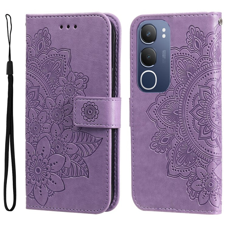 For vivo Y19s 4G Case PU Leather Wallet Floral Phone Cover Stand View - Purple