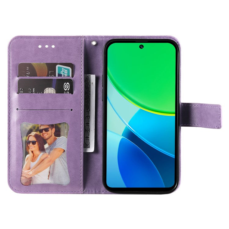 For vivo Y19s 4G Case PU Leather Wallet Floral Phone Cover Stand View - Purple