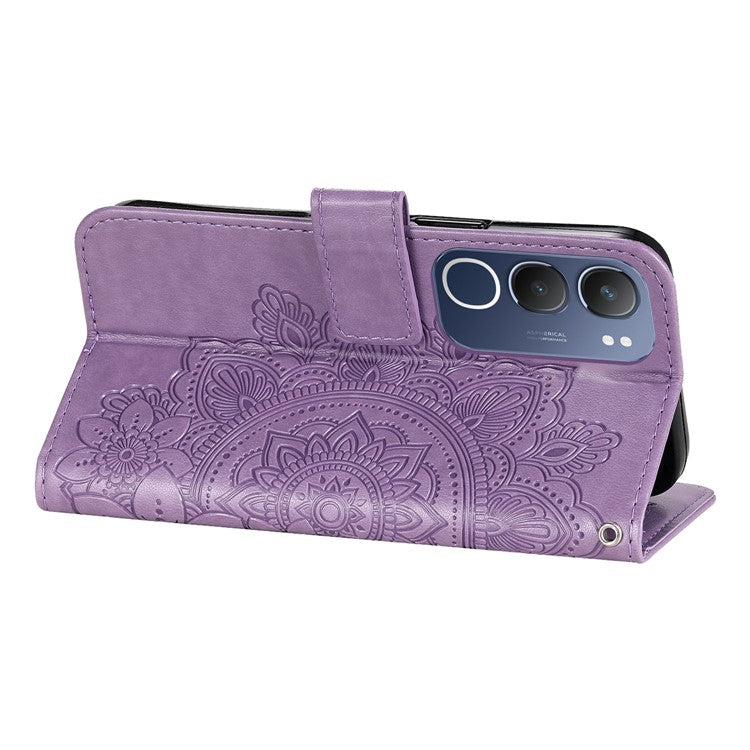 For vivo Y19s 4G Case PU Leather Wallet Floral Phone Cover Stand View - Purple