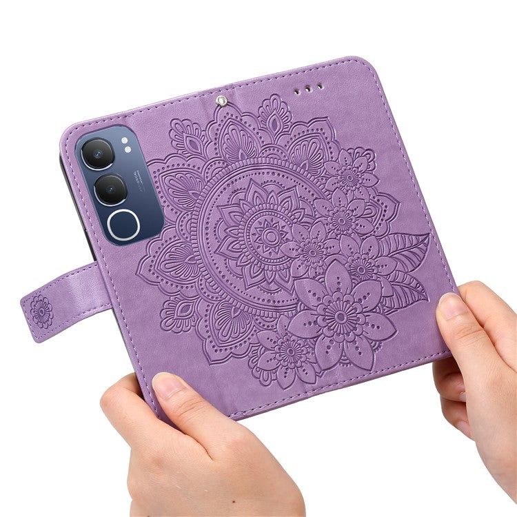 For vivo Y19s 4G Case PU Leather Wallet Floral Phone Cover Stand View - Purple