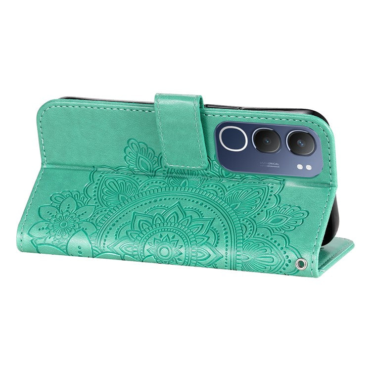 For vivo Y19s 4G Case PU Leather Wallet Floral Phone Cover Stand View - Green