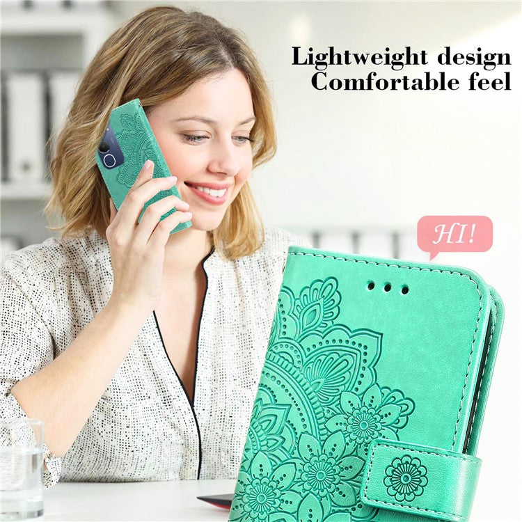 For vivo Y19s 4G Case PU Leather Wallet Floral Phone Cover Stand View - Green