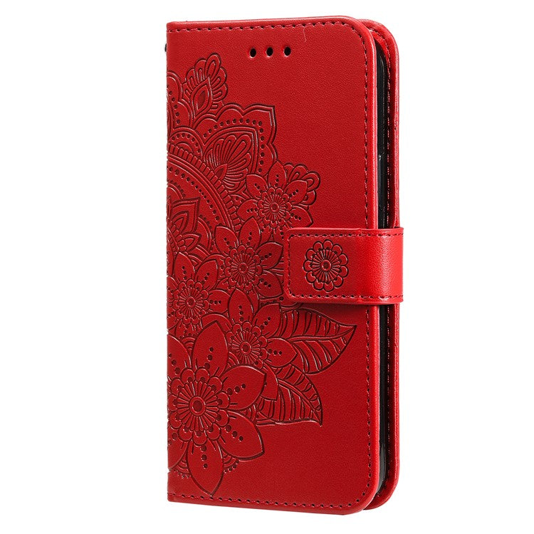 For vivo Y19s 4G Case PU Leather Wallet Floral Phone Cover Stand View - Red