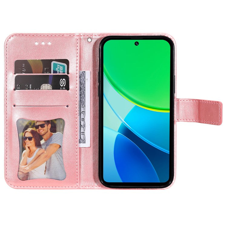 For vivo Y19s 4G Case PU Leather Wallet Floral Phone Cover Stand View - Pink